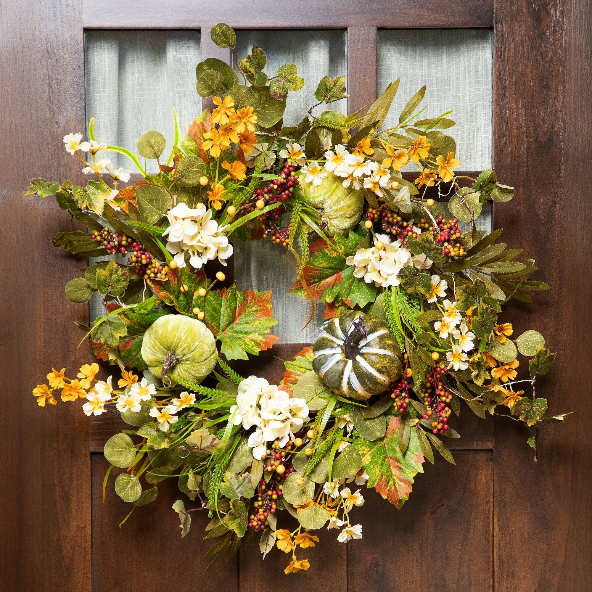 24" Pumpkins & Berries Artificial Fall Harvest Twig Wreath